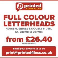 LETTERHEADS A4 PRINTED FULL COLOUR 120GSM QUALITY PAPER SINGLE DOUBLE STATIONERY