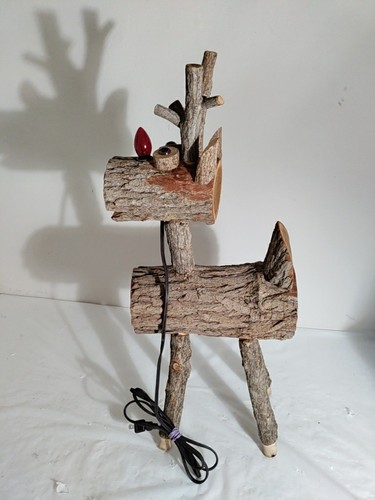 Raindeer wood stick log - wood, carved