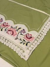 Vintage Embroidered and Crotchet Bedspread King Size Handmade Heavy Cotton