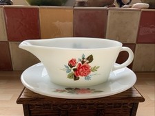 Vintage JAJ Pyrex Gravy Boat With Saucer “Cottage Rose”