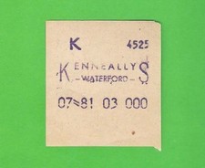 Kenneallys of Waterford - Almex "E" Machine Bus Ticket - Ireland - 1981