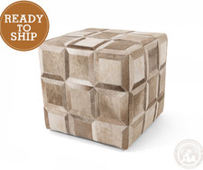 Cowhide Ottoman/ Pouf - Taupe/Brownish Tones - 18x18x19"