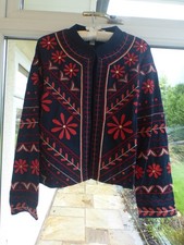 Monsoon Navy Floral Embroidered Cotton Jacket Size UK 14