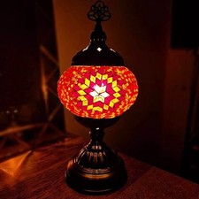 Turkish Moroccan Bronze Table Lamp Colorful Mosaic Glass Desk Light + Free Bulb