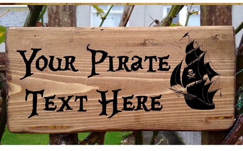 Pirate ship sign wooden - wooden, skull