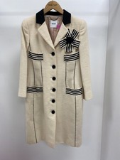 Missoni Cream Boucle Coat with Black Trim and Striped Bow Size 44 C34" D37"