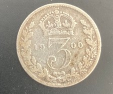 1900 silver threepenny 3d bit, Queen Victoria. 92.5% silver.