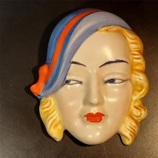 Rare Beswick  Art Deco Lady with Blue Hat Wall Mask no 277 Repaired