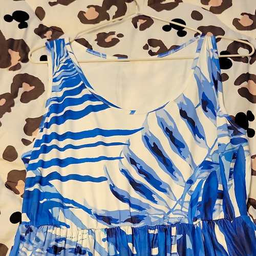 Blue white abstract dress - blue, &