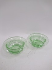 Vintage Green Depression Glass Bowls Diamond Pattern - Set of 2 Collectible 