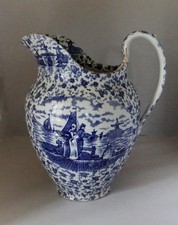 Large Antique Blue & White Pottery Wash Jug: "Dutch Pattern"