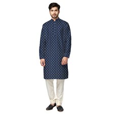 Kacery Men's Indian Designer Blue cotton Kurta Pajama Ethenic Outfit MK-951
