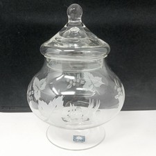 Rayware Etched Glass Lidded Bonbon Sweets Cotton Wool Pedestal Jar 20cm/8" Tall