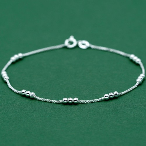 Sterling silver beaded chain - silver,