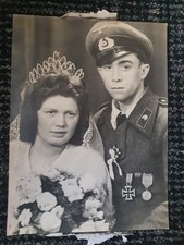 original german ww2 Photo Portrait Couple ,panzer Troop .Iron Cross .23x17 Cms