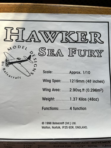 Balsa craft hawker - sea, fury