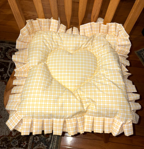 Chair cushion yellow white - chair,