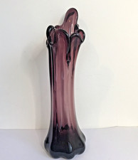 Vintage Hand Blown Freeform Art Glass Vase Amethyst Colour 32cm high