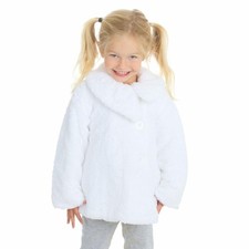 Girl White Coat Jacket Collared Autumn Winter Faux Fur Jersey Lined 2-3-4Yrs