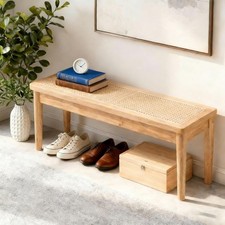 40" Rattan Bench Wooden Dining