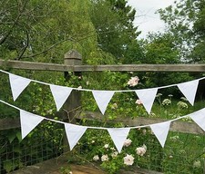 White Fabric Bunting Wedding  Christening Anniversary Decorations 10m - 30 flags
