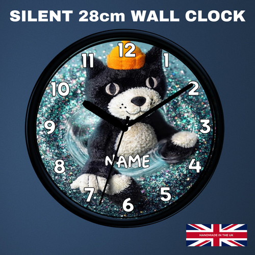 Personalised cat wall clock - personalised, jc