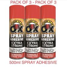 PACK OF 3 x 500ML STRONG AS AN OX HEAVY DUTY SPRAY ADHESIVE GLUE STRONG