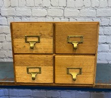 Vintage Antique Oak 4 Drawer Dovetailed Card Catalog Index File Counter Cabinet