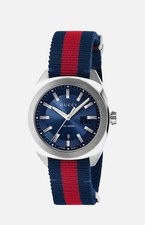 gucci watch men’s, blue face, blue and red strap, pre owned good condition.