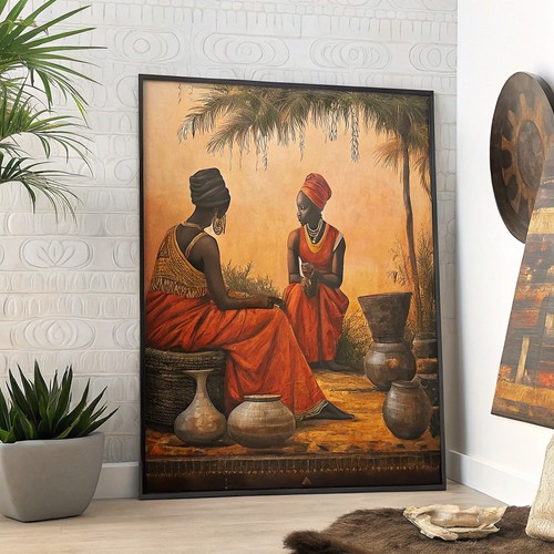African village ladies wall - village,