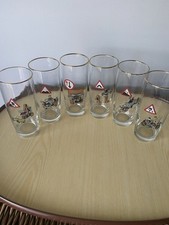?Rare Vintage  Car  Road Caution Signs Novelty Set Of 6 Glasses ?Really Cool !