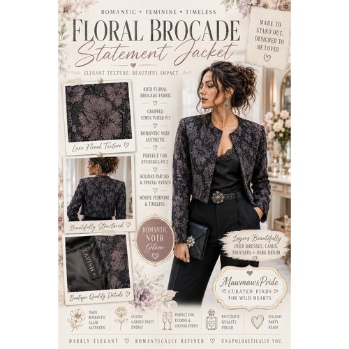 Black floral brocade jacket - floral,