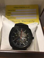Mens Edison Automatic Skeleton Dial Leather Streap Wristwatch 