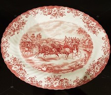 Johnson Brothers Coaching Scenes 'Passing Through' 14" Oval Plate - Rare Pink