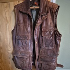 Real Leather Waistcoat Vest Size S Men`s Gilet Brown - Good Condition rrp £135