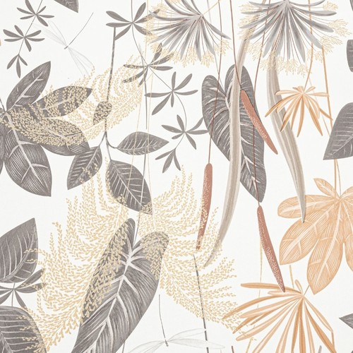 Gold floral wallpaper tropical - gold,