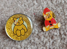 2 x Pudsey Bear Enamel Pin Badges - Children In Need Glittery & Christmas 1993