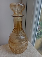 Genie Bottle Yellow Amber Glass Decanter  23cm H  Art Glass Vintage 23cm H