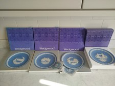 Wedgewood Jasperware Blue Plate Christmas 1969/75/76/79 All In Original Boxes 