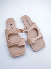 Sheln size 3.5 (US5.5) tan brown faux leather slides toe loop flat mule sandals