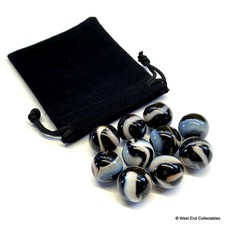 10 x Stunning Black Zebra Stripe Small 16mm Glass Toy Marbles in Gift Bag