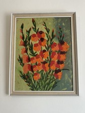 Gladiola Vibrant Floral Oil Painting Palette Knife Impasto Art Framed Home Decor