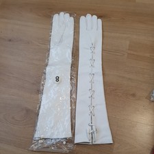 Vintage Pair Of White Long Lace Up Leather Opera Gloves Size 8