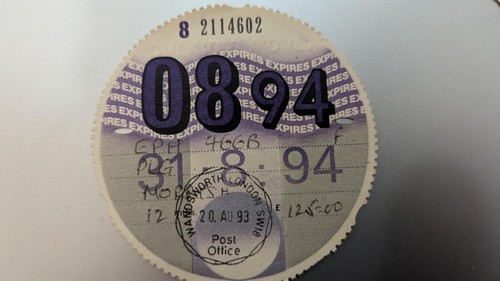 Rare collectable old tax disc - tax,