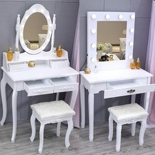 Vintage Dressing Table with Stool Mirror Set Make-up Desk Bedroom Dresser Chair 