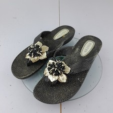PAVERS Sandals 40 7 Black Slip On Flip Flops Flower