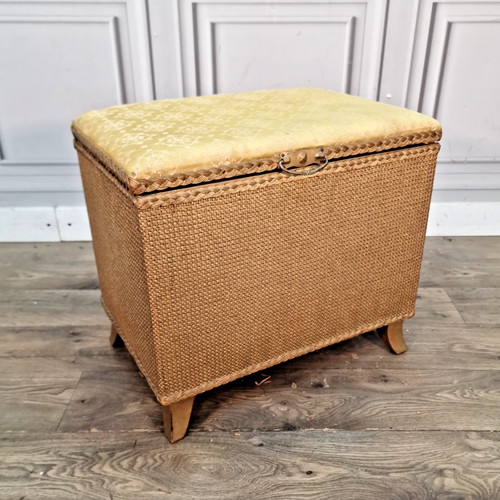 Vintage woven storage ottoman - woven,