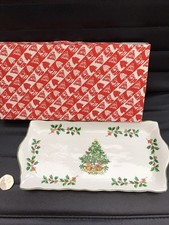 Vintage James Kent Christmas Tree Design Sandwich/Cake Plate Unused In Box