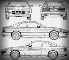 Alpina B12 BMW 850i 1989 Blueprint Drawing A4 Photo