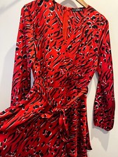 Quiz Dress Size 10 Red Wrap Satin Belted Long Sleeve Party Stylish Elegant Chic